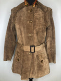 Vintage 1960s Belted Suede Jacket in Light Brown - Size UK 10