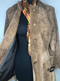 womens  waist belt  vintage  Urban Village Vintage  urban village  Suede Jacket  Suede  Rounded collar  pockets  MOD  long sleeve  Jacket  collar  coat  button down  big collar  Belted waist  belted jacket  belted  belt  60s  1960s  10
