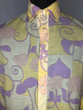 Yellow  vintage  Urban Village Vintage  urban village  Shirt  retro  purple  MOD  Mens Shirts  mens  long sleeves  long sleeve  L  button  balloon sleeves  60s  1960s