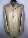 Vintage 1970s Leather Safari Jacket in Beige - Size UK L