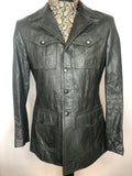 Green  dark green  vintage  Urban Village Vintage  urban village  safari style  Safari jacket  safari  pockets  Mimosa  mens  M  long sleeve  Leather Jacket  Leather  jacket  coat  black  70s  1970s