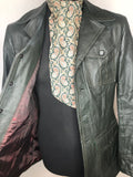 Green  dark green  vintage  Urban Village Vintage  urban village  safari style  Safari jacket  safari  pockets  Mimosa  mens  M  long sleeve  Leather Jacket  Leather  jacket  coat  black  70s  1970s