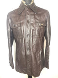 Vintage 1970s Large Collar Leather Jacket in Dark Brown - Size L