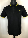 yellow stripe  top  T-Shirt  Slim Fit  polo top  polo  MOD  mens  M  Fred Perry  embroidered  cotton pique  black