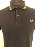 yellow stripe  top  T-Shirt  Slim Fit  polo top  polo  MOD  mens  M  Fred Perry  embroidered  cotton pique  black