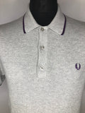 vintage  urban village  top  short sleeved  short sleeve  shirt  retro  polo top  polo  MOD  mens  M  light knitwear  light knit  knitwear  knitted  knit top  knit  grey  Fred Perry  fred  fine knit  collared  collar  button  burgundy stripe