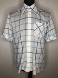 Vintage 1970s Short Sleeved Dagger Collar Check Shirt in Blue and White - Size L