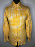 Vintage 1970s Dogtooth Check Dagger Collar Shirt in Yellow by Harrods - Size S