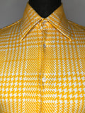 Yellow  vintage  Urban Village Vintage  urban village  The mans shop  summer shirt  summer  slim fit  slim  Shirt  S  retro  patterned  pattern  party  MOD  Mens Shirts  mens  long sleeve  harrods  Dogtooth check  dagger collar  collar  button  70s  1970s