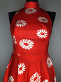 womens  vintage  Urban Village Vintage  urban village  tie back neck  summer dress  summer  red  Kleemeir Hof  high neck  evening dress  dress  daisy print  8  70s  70  1970s