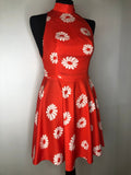 womens  vintage  Urban Village Vintage  urban village  tie back neck  summer dress  summer  red  Kleemeir Hof  high neck  evening dress  dress  daisy print  8  70s  70  1970s