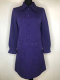 Vintage 1960s Beagle Collar Belted Mod Dress in Purple - Size UK 12