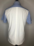 white  vintage  top  summer shirt  striped collar  short sleeved shirt  short sleeved  Shirt  MOD  Mens Shirts  mens  Light Blue  large check  Fred Perry  fred  embroidered logo  Embroidered