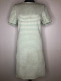 Vintage 1960s Knee Length Check Weave Mod Dress in Green and White - Size UK 16
