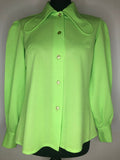Vintage 1960s Extreme Beagle Collar Balloon Sleeve Blouse in Green - Size UK 14
