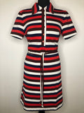 Vintage 1970s Striped Belted Knee Length Mod Dress - Size UK 12