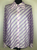 Vintage 1960s Geometric Balloon Sleeve Beagle Collar Blouse in Purple - Size UK 16