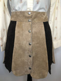 Vintage 1960s Suede Scalloped Panel Mini Skirt in Beige and Brown - Size UK 8