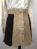 womens  vintage  Suede  Skirts  scalloped skirt  scalloped  MOD  Mini Skirt  brown  beige  8  60s  1960s