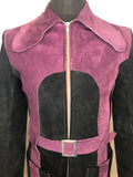 Vintage 1960s Belted Beagle Collar Suede Budgie Jacket in Purple and Black - Size UK S