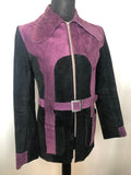 Vintage 1960s Belted Beagle Collar Suede Budgie Jacket in Purple and Black - Size UK S