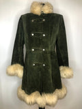 Vintage 1960s Suede Shearling Coat in Green - Size UK 10