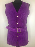 1970s Suede Belted Waistcoat in Purple - Size UK 12