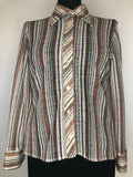 1970s Dagger Collar Stripe Blouse in Brown - Size UK 14