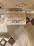 12  womens  vintage  top  diamond print  dagger collar  cream  brown  blouse  70s  1970s