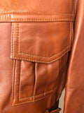 vintage  Urban Village Vintage  urban village  safari style  Safari jacket  safari  pockets  mens  long sleeve  Leather Jacket  Leather  L  jacket  Diana Warren  coat  brown  Belted waist  belted jacket  belted  belt  70s  1970s