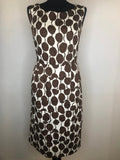 womens  white  vintage  sleevless  retro  polyester  MOD  layered  dress  circle print  brown  back zip  60s  1960s  12