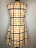 womens  vintage  sleevless  retro  polyester  pockets  orange  MOD  dress  cream  checked dress  check  beige  back zip  60s  1960s  10