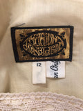 womens  vintage  victoriana  Urban Village Vintage  tie back belt  retro  print dress  maxi  Marion Donaldson  folk style  folk  dress  cream  brown  boho  8  70s  70  1970s