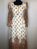1970s Boho Bell Sleeve Maxi Dress by Richard Shops - Size UK 8