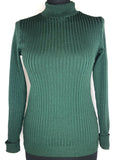 1960s Ribbed Polo Neck Jumper in Green - Size UK 8