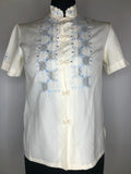 1950s Ivory Silk Chinese Embroidered Blouse - Size UK 10