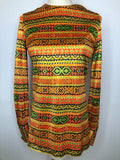 1970s Tribal Print Long Sleeved Top by Sunny South - Size UK 10