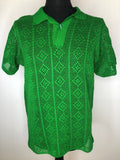 1950s 1960s Knit Polo Top in Green - Size L