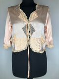 1960s 1970s Silk and Lace Cropped Bolero in Pink - Size UK 10
