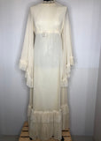 bell sleeve  angel sleeve  bow detail  12  white  frill sleeve  cream  womens  vintage  Urban Village Vintage  maxi dress  long sleeve  hippy  dress  boho  70s  1970s