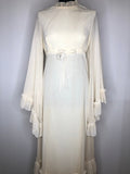 bell sleeve  angel sleeve  bow detail  12  white  frill sleeve  cream  womens  vintage  Urban Village Vintage  maxi dress  long sleeve  hippy  dress  boho  70s  1970s