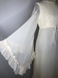 bell sleeve  angel sleeve  bow detail  12  white  frill sleeve  cream  womens  vintage  Urban Village Vintage  maxi dress  long sleeve  hippy  dress  boho  70s  1970s