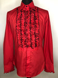 vintage  Urban Village Vintage  urban village  Tuxedo shirt  Shirt  ruffles  ruffle front  ruffle cuffs  retro  red  printed shirt  Mens Shirts  mens  long sleeves  Long sleeved top  long sleeve  concealed button fastening  Chenaski  70s style  70s  1970s
