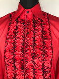 vintage  Urban Village Vintage  urban village  Tuxedo shirt  Shirt  ruffles  ruffle front  ruffle cuffs  retro  red  printed shirt  Mens Shirts  mens  long sleeves  Long sleeved top  long sleeve  concealed button fastening  Chenaski  70s style  70s  1970s