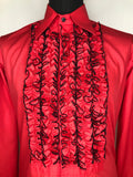 vintage  Urban Village Vintage  urban village  Tuxedo shirt  Shirt  ruffles  ruffle front  ruffle cuffs  retro  red  printed shirt  Mens Shirts  mens  long sleeves  Long sleeved top  long sleeve  concealed button fastening  Chenaski  70s style  70s  1970s