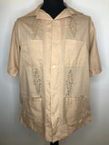 Yucaleca  vintage  Urban Village Vintage  urban village  short sleeved  short sleeve  Shirt  pockets  mexican  mens  guayabera  embroidered  cuban shirt  collar  chest pockets  brown  beige  70s  1970s