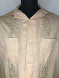 Yucaleca  vintage  Urban Village Vintage  urban village  short sleeved  short sleeve  Shirt  pockets  mexican  mens  guayabera  embroidered  cuban shirt  collar  chest pockets  brown  beige  70s  1970s