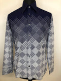 White  vintage  Urban Village Vintage  urban village  retro  Print  patterned  mens  long sleeve  L  Globe Trotter  diamond print  dagger collar  collar  button fastening  Blue  70s  1970s