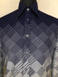 White  vintage  Urban Village Vintage  urban village  retro  Print  patterned  mens  long sleeve  L  Globe Trotter  diamond print  dagger collar  collar  button fastening  Blue  70s  1970s