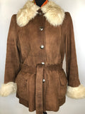 1970s Suede and Sheepskin Belted Coat by Dereta - Size UK 12